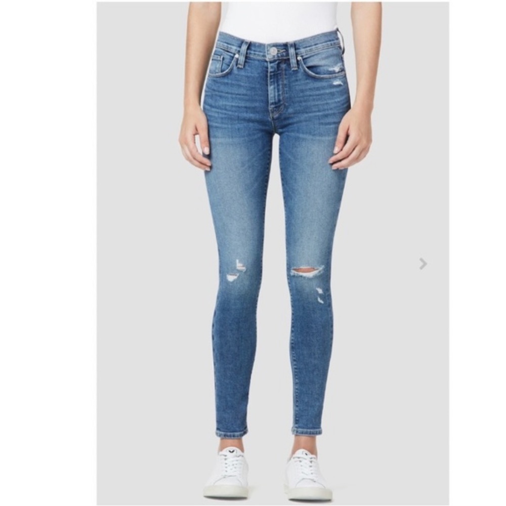 Hudson Nico Midrise Super Skinny Ankle Jean 29 dark wash distressed denim
